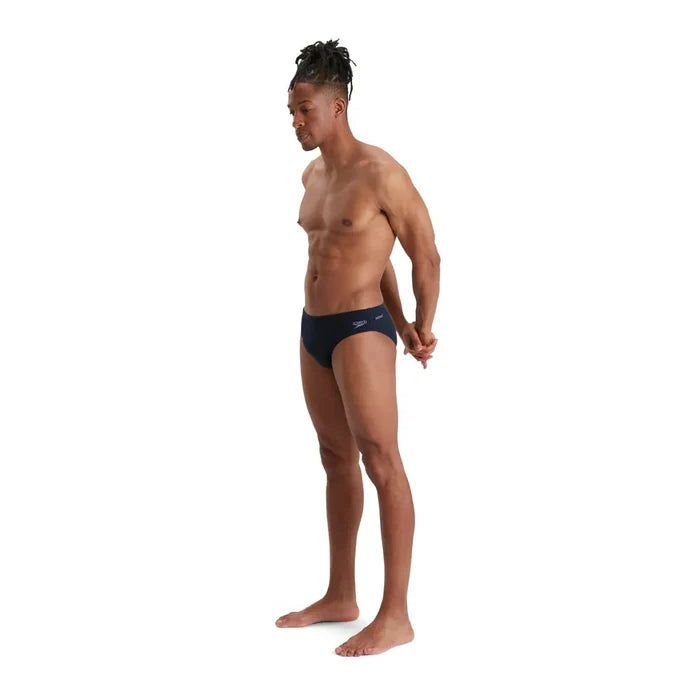 Speedo men's Eco Endurance+ 7cm swim briefs in navy with a comfortable fit and quick-drying fabric.