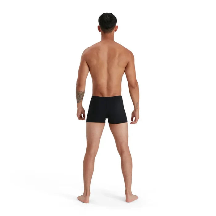 Speedo men's Eco Endurance+ black aquashorts, snug-fitting swimwear with a streamlined design for competitive and recreational swimming.
