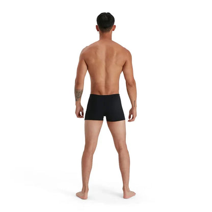 Speedo men's Eco Endurance+ black aquashorts, snug-fitting swimwear with a streamlined design for competitive and recreational swimming.