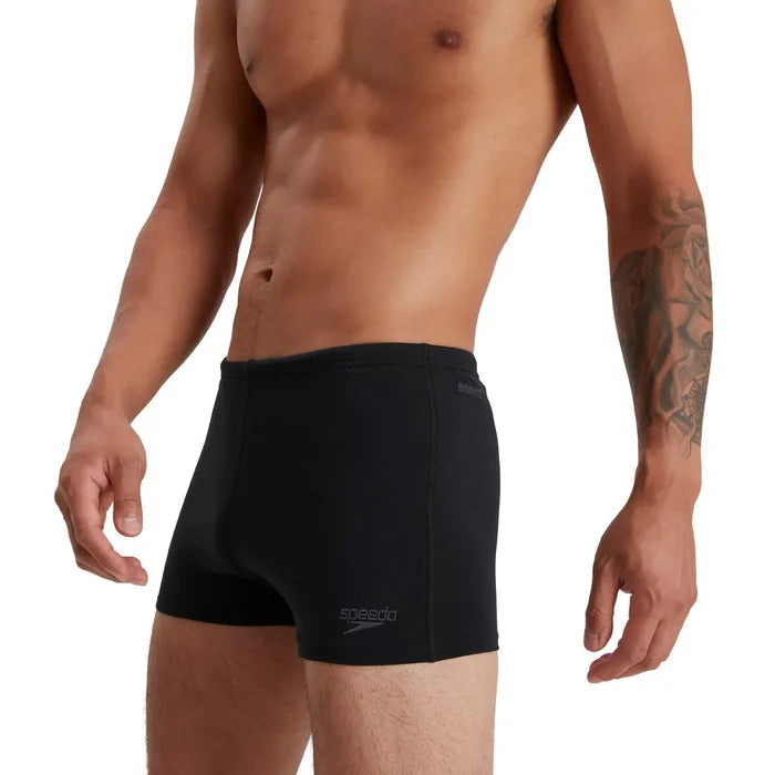 Speedo men's Eco Endurance+ black aquashorts with a snug fit, designed for swimming and water sports.