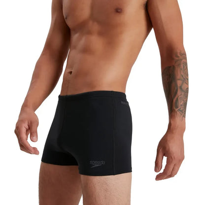 Speedo men's Eco Endurance+ black aquashorts with a snug fit, designed for swimming and water sports.