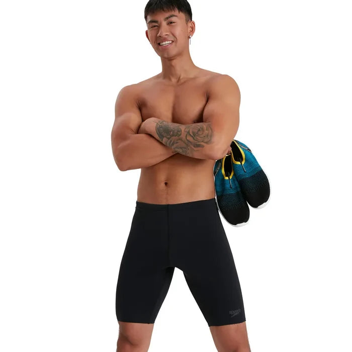Speedo men's Eco Endurance+ jammer swimming suit featuring a sleek design and comfortable fit for competitive swimming.