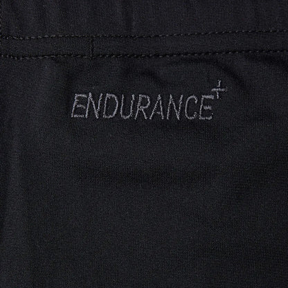 Speedo men's Eco Endurance+ jammer swimwear, close-up view showing black fabric with Speedo logo for competitive swimming