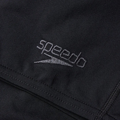Speedo men's Eco Endurance+ jammer swimwear, showing navy blue jammers with Speedo logo, designed for competitive swimming.