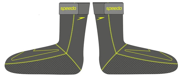 Black Speedo OW swim socks with snug fit and textured soles, designed for comfort and grip in the water.