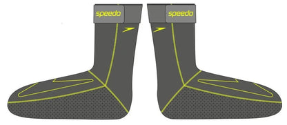Black Speedo OW swim socks with snug fit and textured soles, designed for comfort and grip in the water.