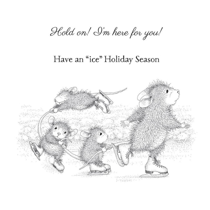 Spellbinders - House Mouse - Cling Rubber Stamp - Hold On! Hold On! Cling Rubber Stamp Set from House-Mouse Designs Holiday Collection with a set of three stamps. A playful group of mice on ice is so adorable! Available at Embellish Away located in Bowmanville Ontario Canada.