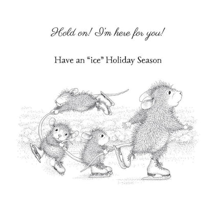 Spellbinders - House Mouse - Cling Rubber Stamp - Hold On! Hold On! Cling Rubber Stamp Set from House-Mouse Designs Holiday Collection with a set of three stamps. A playful group of mice on ice is so adorable! Available at Embellish Away located in Bowmanville Ontario Canada.