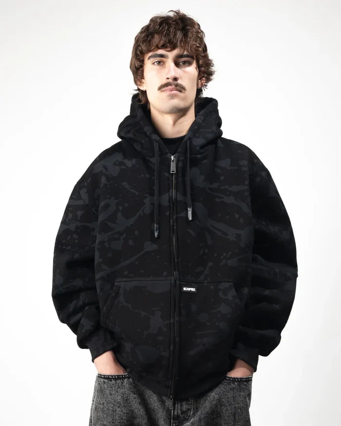 Splatter Zip-Up Hood - Black