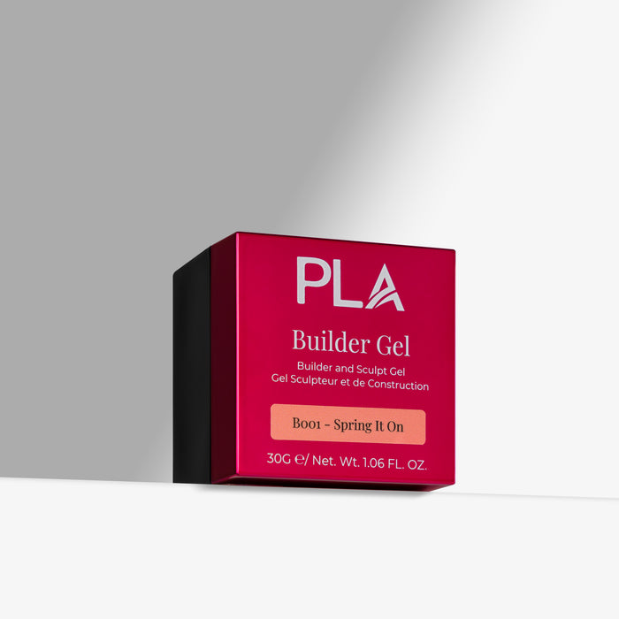 Pink box of PLA Builder Gel on a gray background