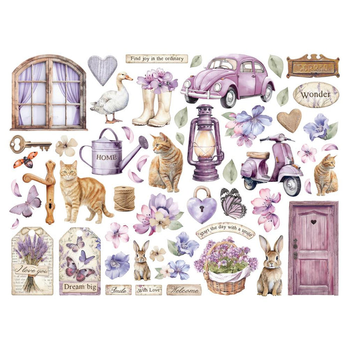 Stamperia - Die-Cuts - Lavender. A fun addition to cards, scrapbook pages and much more! This package contains assorted coordinating die-cut pieces. Available in several assortments, each sold separately. Available at Embellish Away located in Bowmanville Ontario Canada.