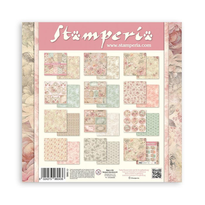 Stamperia - Double-Sided paper Pad 12"X12" - 10/Pkg - Shabby Rose. Available in a variety of designs, each sold separately. Contains ten sheets of 12x12 inch sheets of double sided paper, each with a different design. Acid free. Available at Embellish Away located in Bowmanville Ontario Canada.