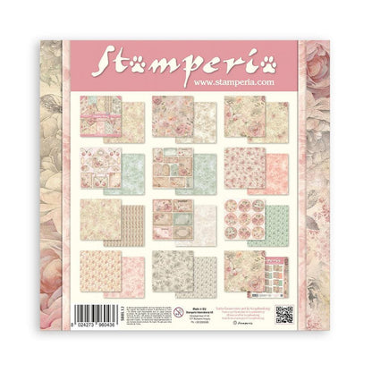 Stamperia - Double-Sided paper Pad 12"X12" - 10/Pkg - Shabby Rose. Available in a variety of designs, each sold separately. Contains ten sheets of 12x12 inch sheets of double sided paper, each with a different design. Acid free. Available at Embellish Away located in Bowmanville Ontario Canada.