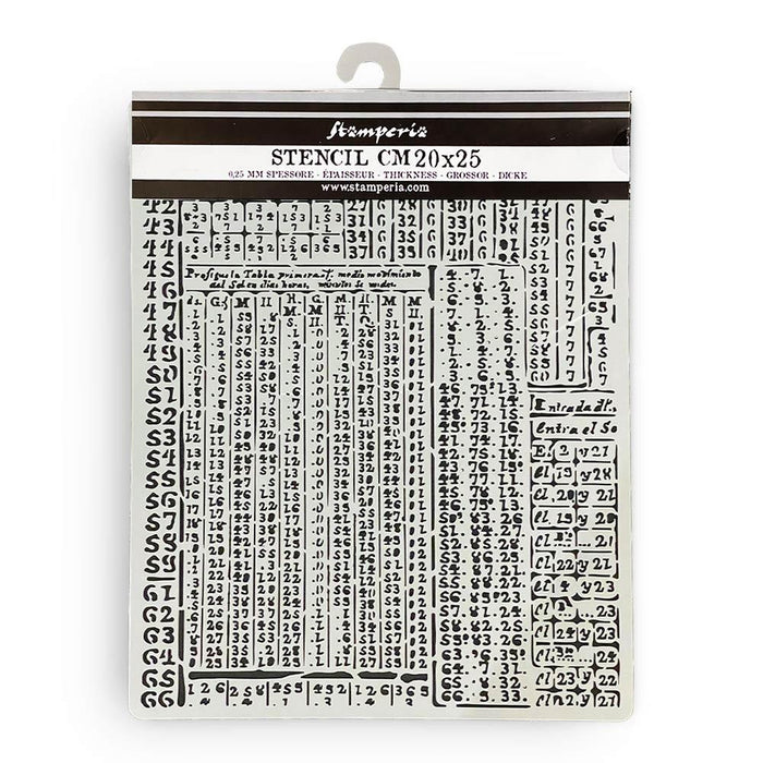 Stamperia - Stencil 7.87"X9.84" - Fortune - Hieroglyphic. Stencils can add fun accents or elegant designs to scrapbook pages, greeting cards, mixed media and craft projects! They can be used with inks, mists, paints and other similar applications. Available at Embellish Away located in Bowmanville Ontario Canada.