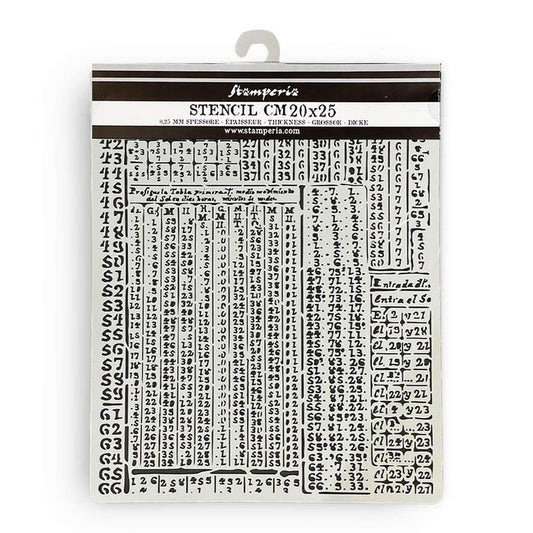 Stamperia - Stencil 7.87"X9.84" - Fortune - Hieroglyphic. Stencils can add fun accents or elegant designs to scrapbook pages, greeting cards, mixed media and craft projects! They can be used with inks, mists, paints and other similar applications. Available at Embellish Away located in Bowmanville Ontario Canada.