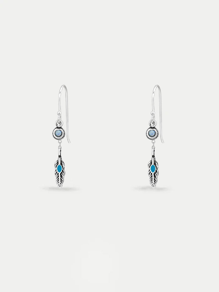 Sterling Silver Feather Stone Drop Earrings | Silver-Image 1