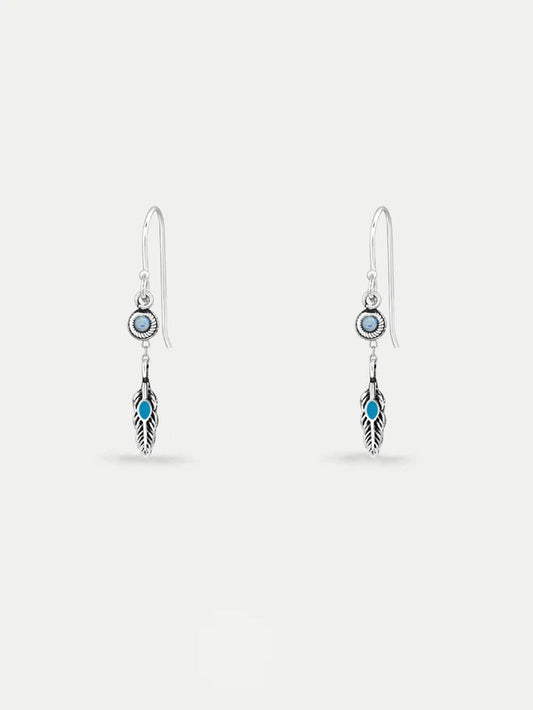 Sterling Silver Feather Stone Drop Earrings | Silver-Image 1