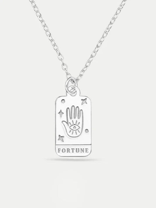 Sterling Silver Fortune Card Pendant Necklace | Silver-Image 1