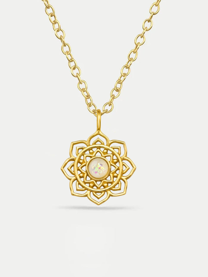Sterling Silver Gold Plated Lotus Opal Pendant Necklace | Gold-Image 1