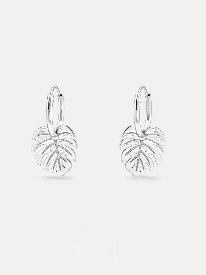 Sterling Silver Monstera Leaf Ear Hoops | Silver-Image 1