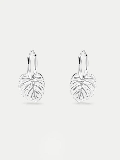 Sterling Silver Monstera Leaf Ear Hoops | Silver-Image 1