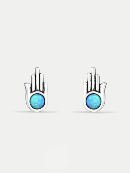 Sterling Silver Opal Hamsa Stud Earrings | Silver-Image 1