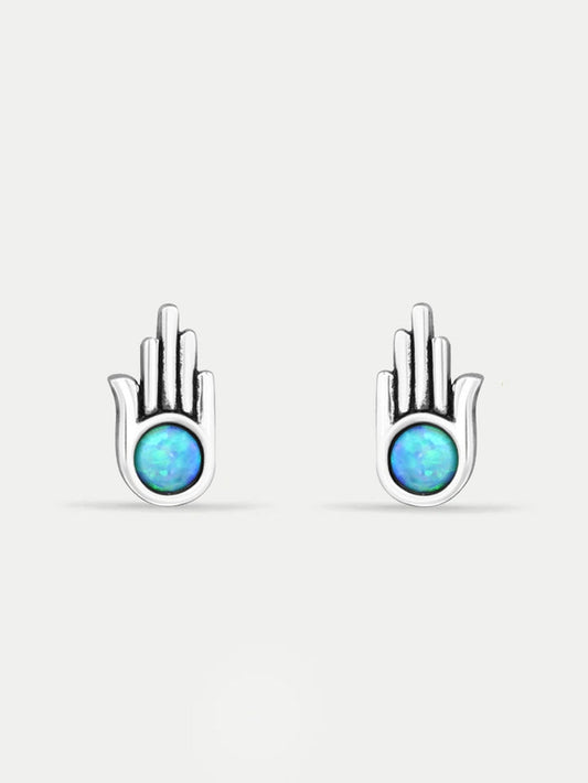 Sterling Silver Opal Hamsa Stud Earrings | Silver-Image 1