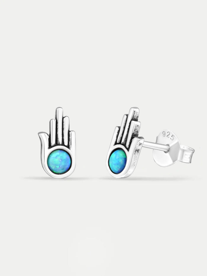 Sterling Silver Opal Hamsa Stud Earrings | Silver-Image 2