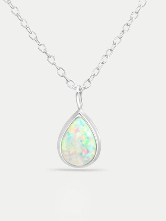 Sterling Silver Pear Opal Gem Pendant Necklace | Silver-Image 1