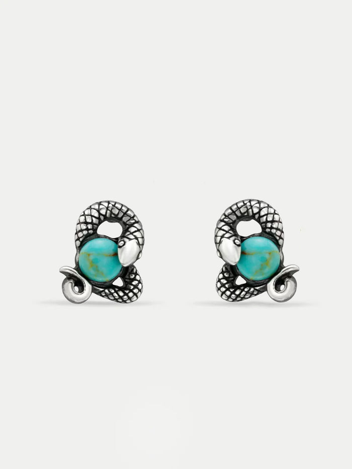 Sterling Silver Snake and Stone Stud Earrings | Silver-Image 1