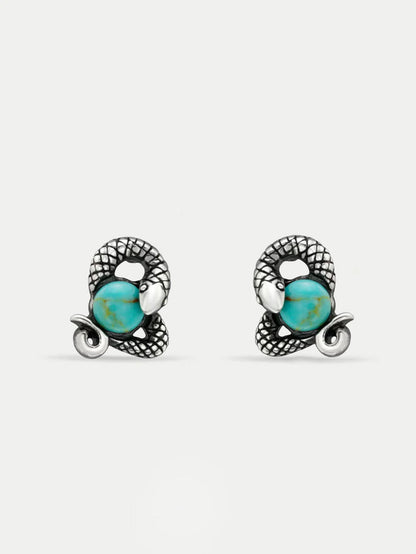 Sterling Silver Snake and Stone Stud Earrings | Silver-Image 1