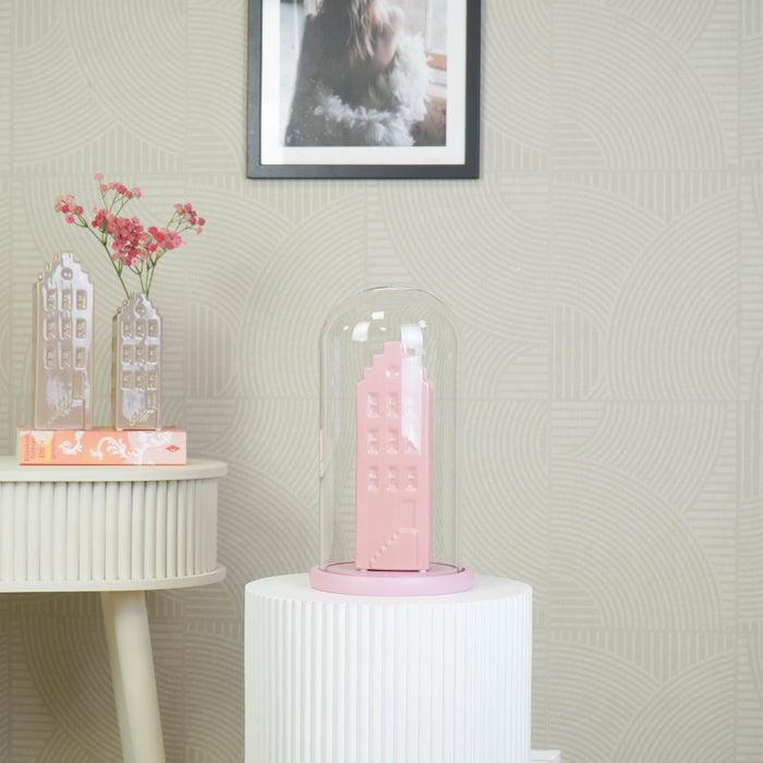 Stolp - Glas/Hout - Licht Roze - 17x17x32 cm