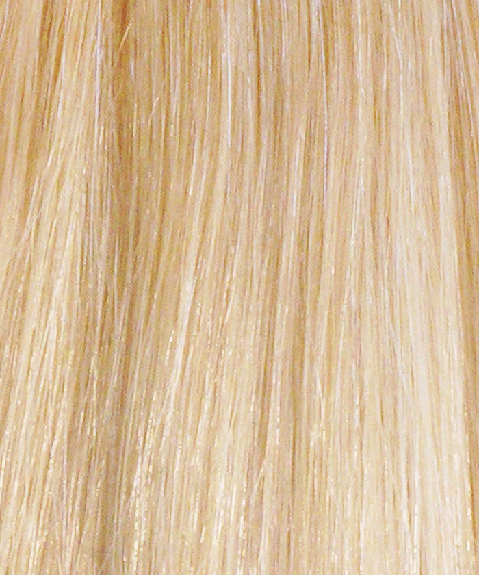 Close-up of straight, shiny Honey Blonde  hair strands from Perfect Locks Straight Hybrid Weft Hair Extensions, filling the frame with a smooth, even texture—ideal for showcasing premium extensions.#color_platinum-blonde-(613)
