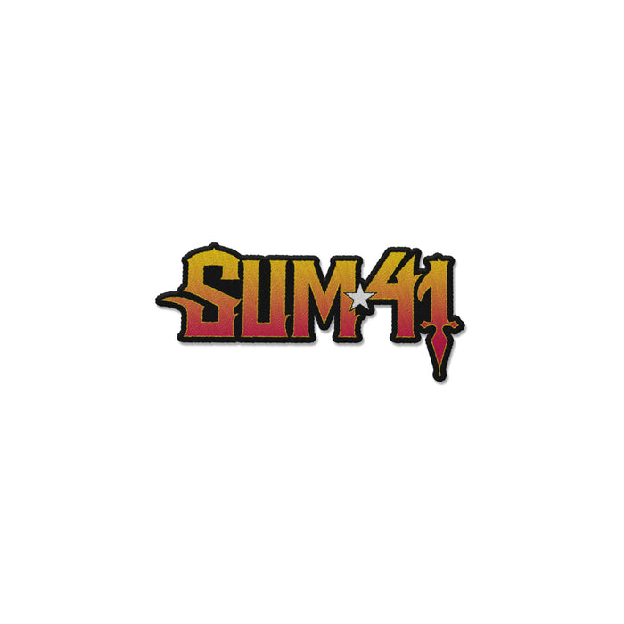The image displays the Sum 41 brand name in bold, stylized letters with a yellow-to-red gradient, a star as the dot in "41," and outlined in black.