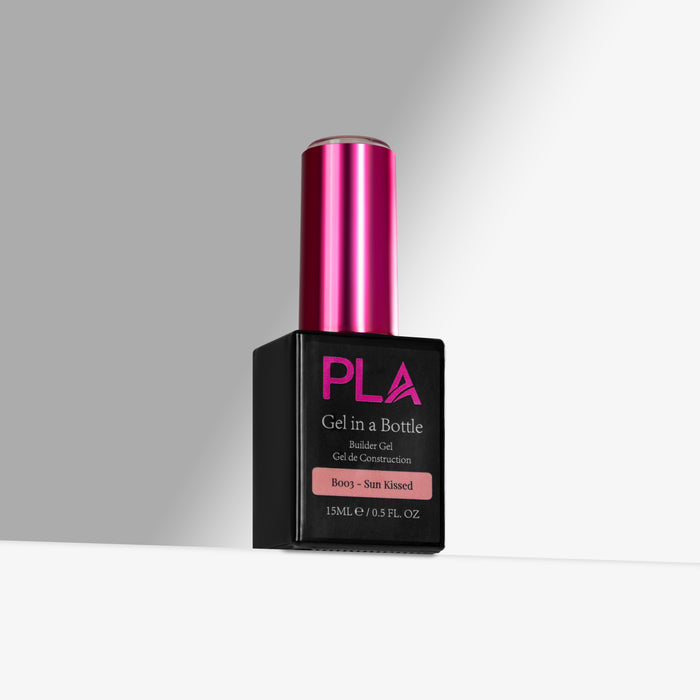 PLA gel in a bottle with pink cap on a gray background