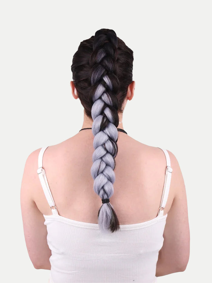 Synthetic DIY Jumbo Festival Hair Braid | Black/Silver Ombre-Image 1