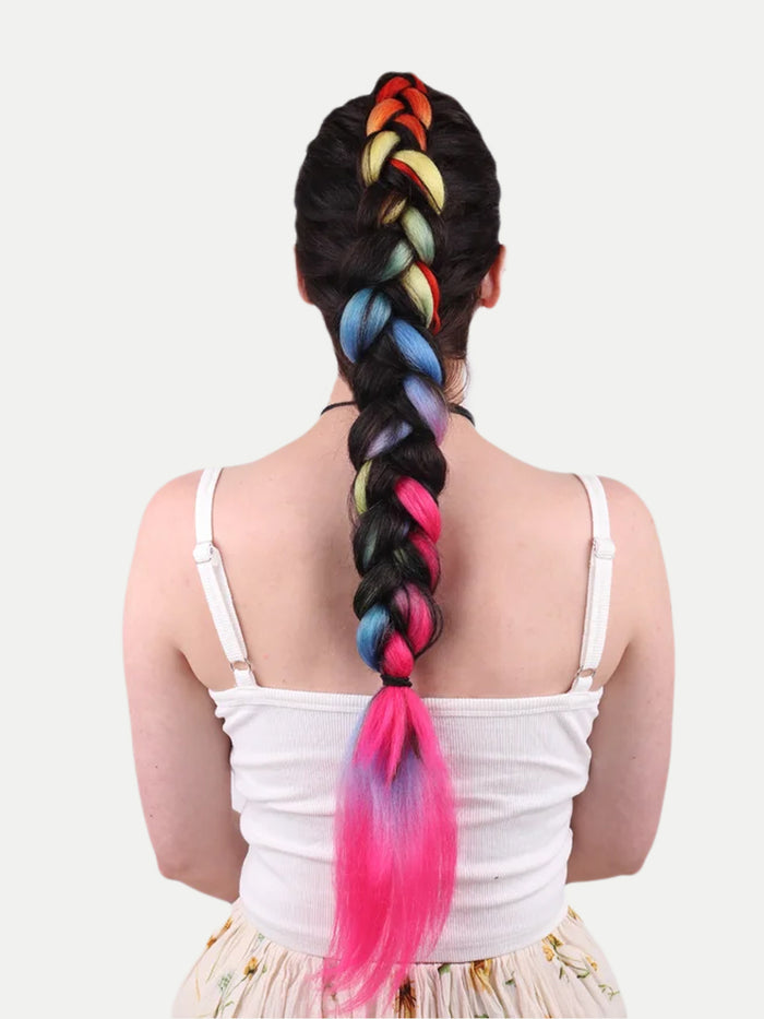Synthetic DIY Jumbo Festival Hair Braid | Rainbow 5-tone-Image 1