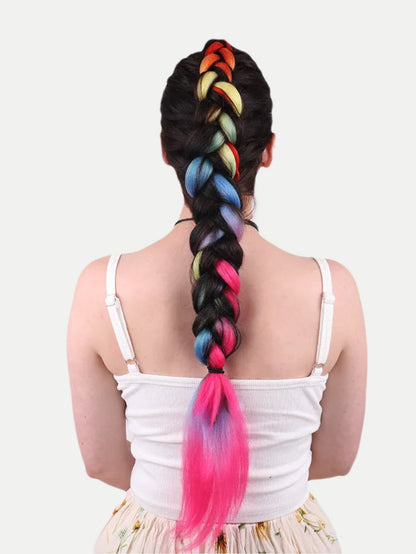 Synthetic DIY Jumbo Festival Hair Braid | Rainbow 5-tone-Image 1