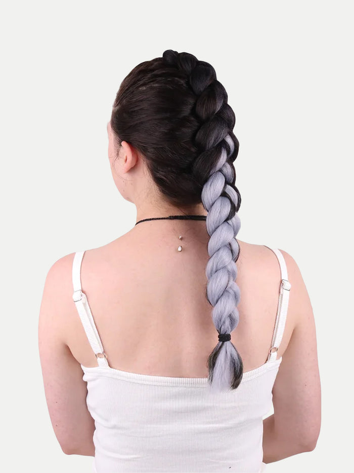 Synthetic DIY Jumbo Festival Hair Braid | Black/Silver Ombre-Image 2