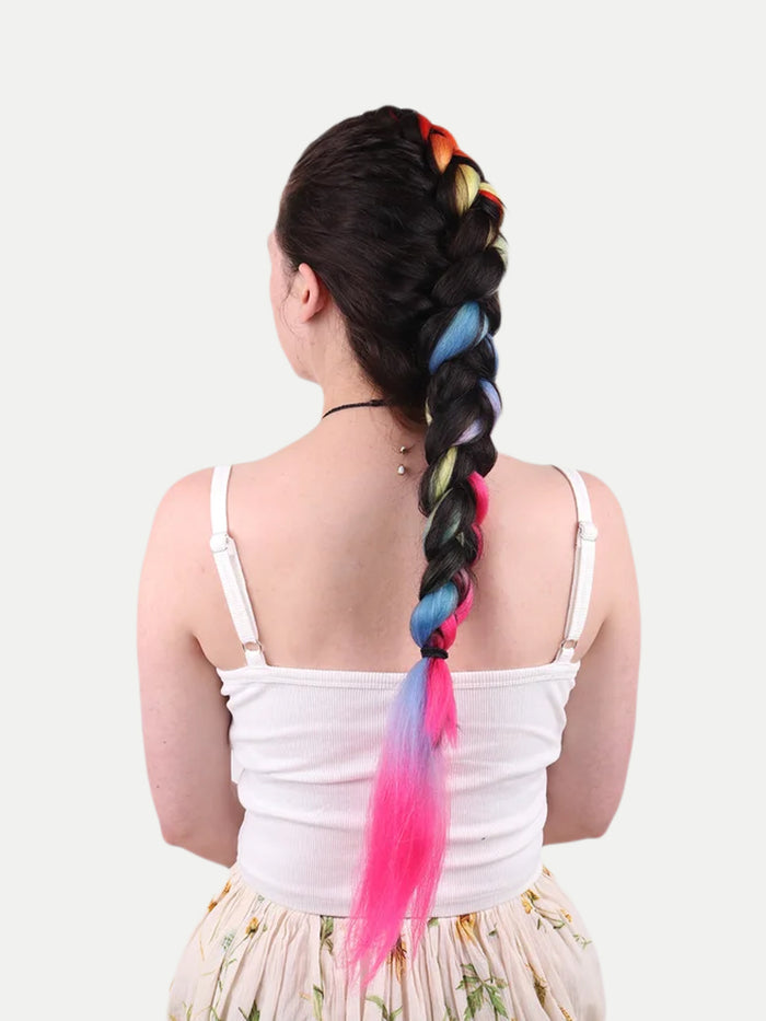 Synthetic DIY Jumbo Festival Hair Braid | Rainbow 5-tone-Image 2