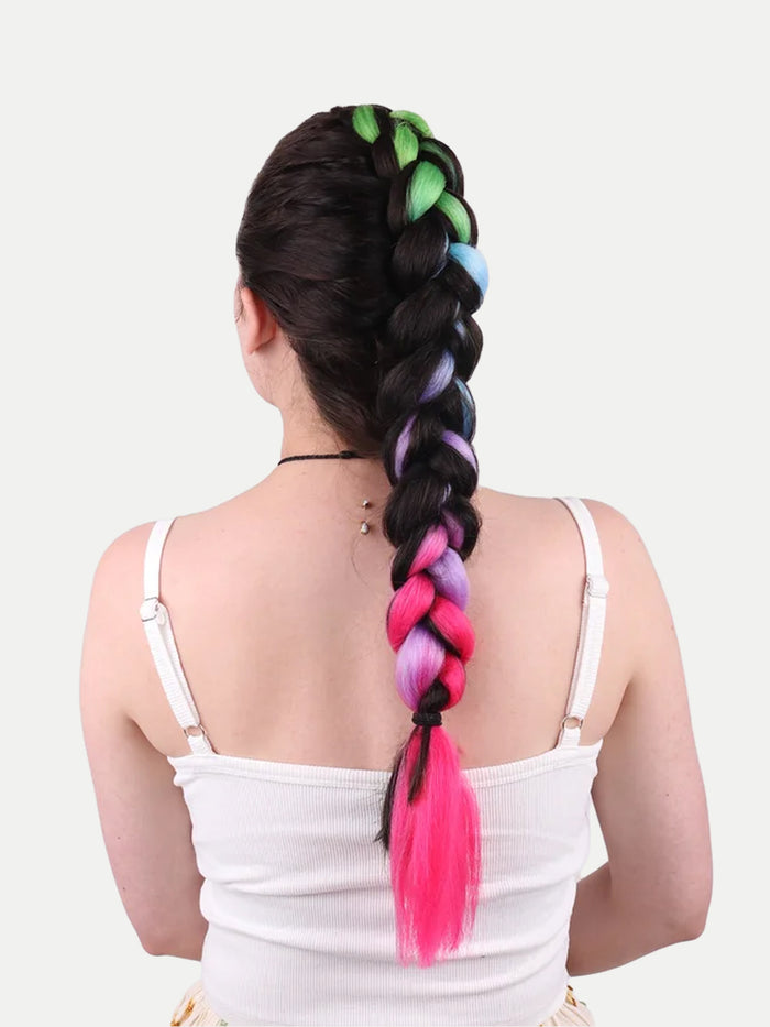 Synthetic DIY Jumbo Festival Hair Braid | Rainbow 4-tone-Image 2