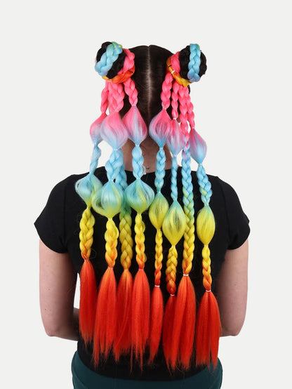 Synthetic Pre-Braided Festival Hair | Rainbow 4-tone-Image 1