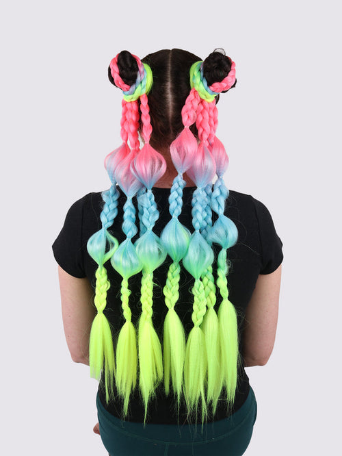 Synthetic Pre-Braided Festival Hair | Rainbow 3-tone-Image 1