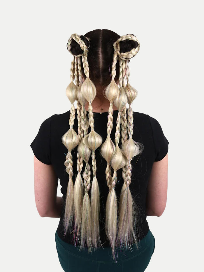 Synthetic Pre-Braided Festival Hair | Blonde + Tinsel-Image 1