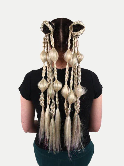 Synthetic Pre-Braided Festival Hair | Blonde + Tinsel-Image 1