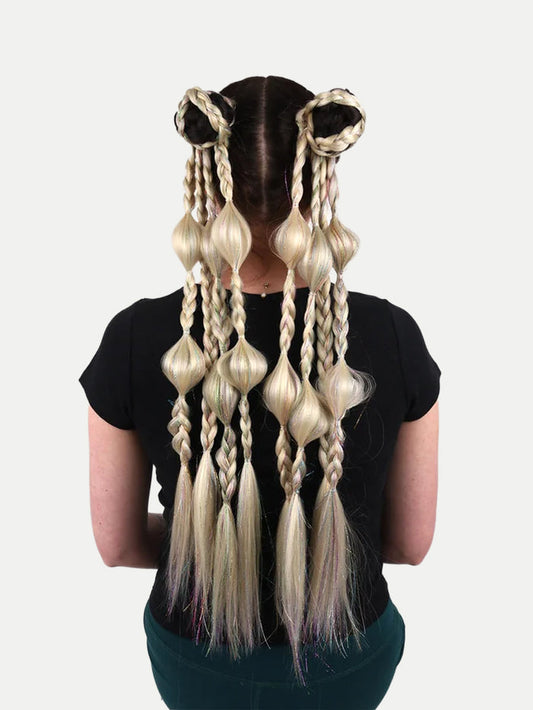 Synthetic Pre-Braided Festival Hair | Blonde + Tinsel-Image 1