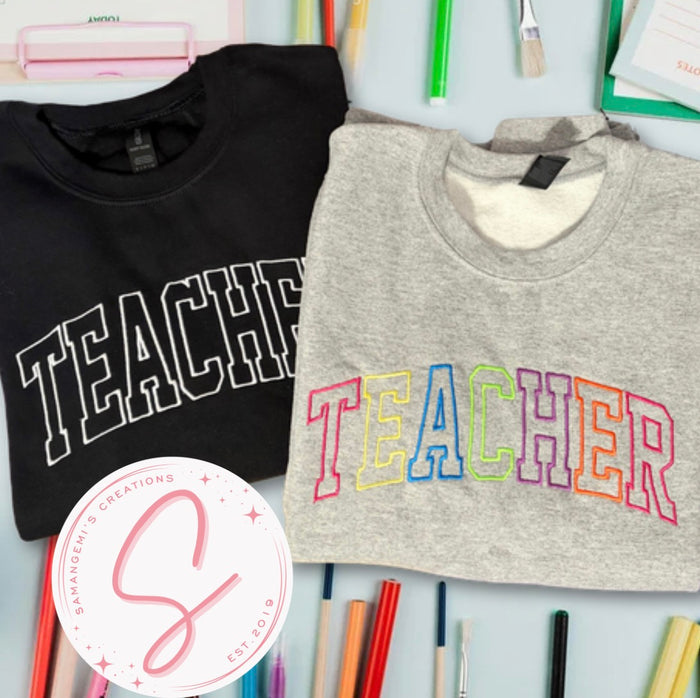 🍎 Teacher Embroidered Crewneck Sweatshirt