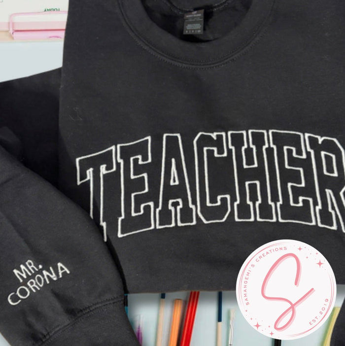 🍎 Teacher Embroidered Crewneck Sweatshirt
