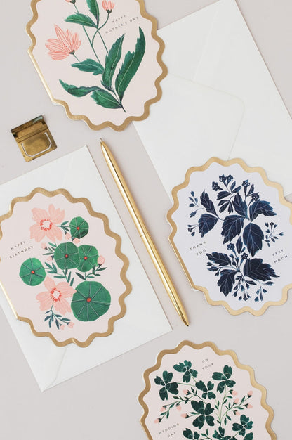 Thank You Very Much Botanical Scallop Die Cut Card