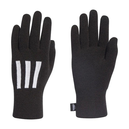 Black Adidas Three Stripes Conductive Gloves, designed for cold weather and touchscreen use, featuring the iconic three stripes.